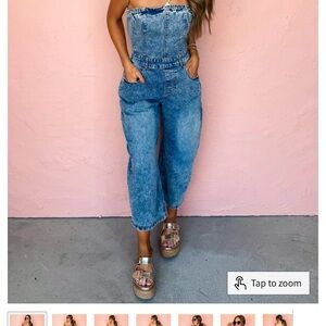 Strapless Denim Barrel Jumpsuit